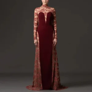 Factory Party Dresses Newest Designer Fashion Evening Gown Women’s Netted Embroidery Long Sleeve Maxi Long Dress