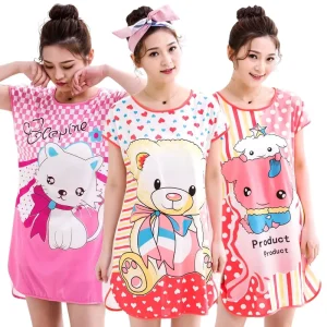 Factory Price Summer Nightdress Cartoon Nightwear Milk Silk Sleepwear for Women
