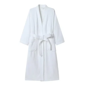 Factory Price V neck Robe Long Bath White 100% Cotton Hotel Knee Length Terry Bathrobe For Women Cotton