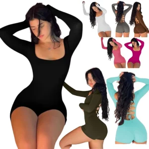 Factory Women’s Backless Long Sleeve Sports Bodysuits Solid Color Breathable Running Workout Casual Yoga Jumpsuits