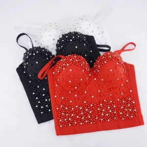 Factory Women’s Fashion Breathable Corsets Bodysuits Embroidered Sexy Bras Body Shaping Pearl Shiny Knitted Underwear