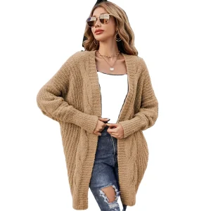 Factory Women’s Knit Cardigan Long Sleeve Ladies Winter Sweater Solid Color Casual Fur Cardigan