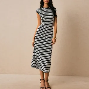 Fall European American Summer Natural Waist Casual Knitted Breathable Pencil Silhouette Woman Sleeveless Maxi Korean Dress