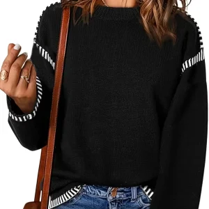 Fall Winter Solid Color Women’s Knitted Sweater Casual Crew Neck Oversized Pullover Sweaters Long Sleeve for Women Sweater