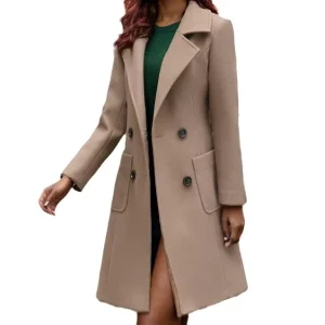 Fall Winter Women’s Tailored Long-Length Waist-Defining Wool Coat