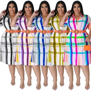 Fall Women Clothes Plus Size Women Clothing Check Print Women’s Blouses & Shirts Dress