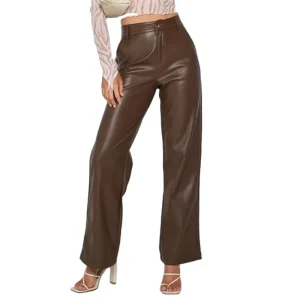 Fashion Black PU Leather Pant Women’s Loose Wide Leg Straight High Elastic PU Trousers Leather Pants For Woman