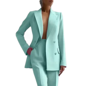 Fashion Casual Career Double Breasted Long Sleeve Suit Jacket Long Pants Women’s Blazer Suit Fashion