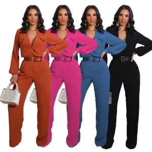 Fashion Casual One Piece Jumpsuit Pants Women Solid Color Long Sleeve Jumpsuit Without Belt Office Lady Clothing