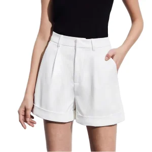Fashion Casual Style White High Waisted Plain Dyed Shorts for Women Summer New Shorts High Quality