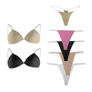 Fashion Design Multicolor Women’s Wire Free Seamless Triangle Bra Breathable Low Rise Invisible Thong Adjustable Everyday Waist