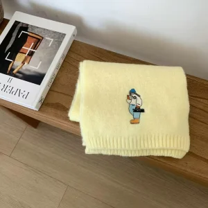 Fashion Embroidered Wool Blend Medium Length Scarf Autumn Winter Knitted Warm Daily Use Solid Color For Women Girls