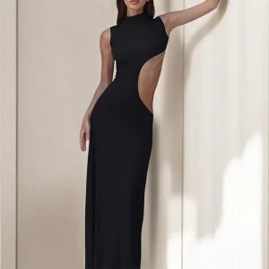 Fashion Evening Body con Midi Sexy Women’s Dress Party Club Empire Waist Solid Backless for Bandage Hollow Out Midi Dress