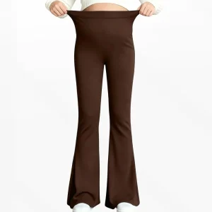 Fashion Maternity Flare Pants High Waist Over The Belly Tight Bootcut Trousers Women Simple Design No Pockets Casual Wear