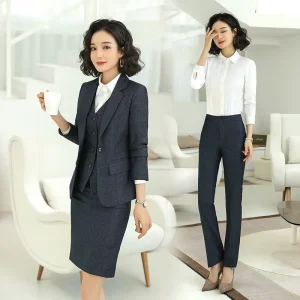 Fashion Office Elegant Women Suit Formal Business Blue Ladies Office Wear Suit