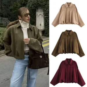 Fashion Pilot Jacket Batwing Sleeve Zipper Breathable Eco Friendly Thick High Street Women’s Hooded Artificial Polyester