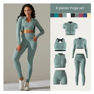 Fashion Seamless Girl’s Women’s Clothing Ribbed Yoga Wear Workout Sportswear Gym Fitness Sets Womens Activewear Sets