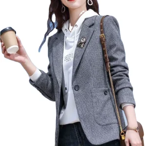 Fashion Small New Women’s Corduroy Solid Knitted Button Blazer
