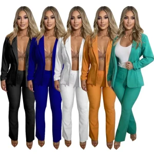 Fashion Solid Color Women Suit Pants Office Formal Long Sleeves Ladies Coat Pant Suits Two Pieces Suits for Women