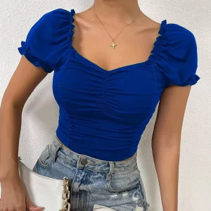 Fashion Summer New European and American Solid Color Women’s Clothes V neck T shirt Women’s Tops