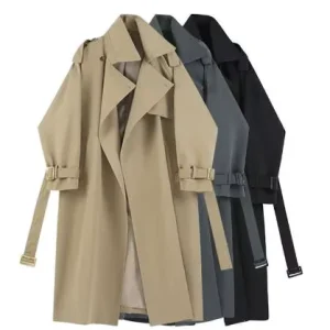 Fashion Temperament All match Women’s Long Trench Coat Spring and Autumn Loose Small Coat Fashion Simple Lapel