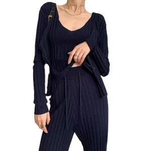 Fashion Three Piece Set Plus Size Clothing Winter Coats for Women’s Knitted Sweaters Sets
