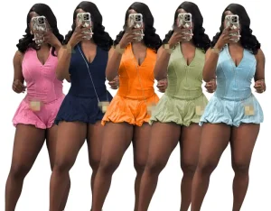Fashion Unique Sexy Playsuit Casual Women Bubble Rompers Short Sleeveless Lady Slim Shorts Romper