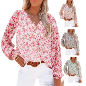 Fashion V Neck Chiffon Women Top Casual Sleeve Chiffon Shirt