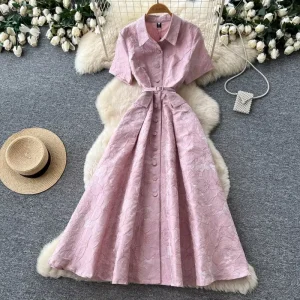 Fashion Women Clothes Women’s Elegant Short Sleeve Dress Korean Waist Defining A Line Office Party Clothing Manufacturers