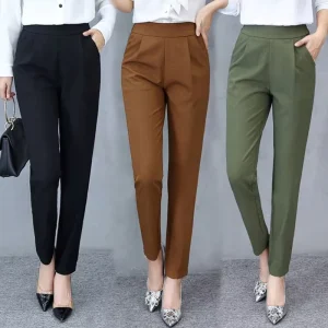 Fashion Women Girls Loose fitting Long Pants Leisure Elastic Waist Solid Color Casual Pants