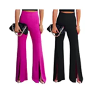 Fashion Women High Waist Elastic Trousers Slit Feet Casual Office Street Pants