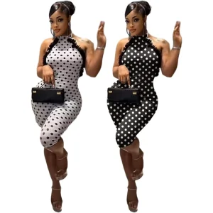 Fashion Women’s Halter Polka Dot Flower Slim-fit Stretch Summer Jumpsuit Women Street Wear One Piece Romper