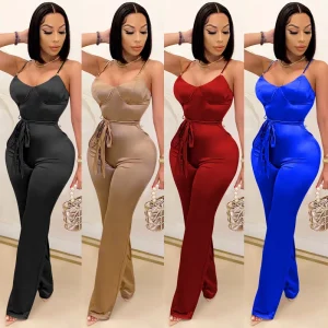 Fashion Women’s Jumpsuit Solid Color Sexy Sleeveless Straight Pants Women Jumpsuit