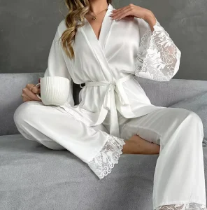 Fashion Women’s Lazy Style Pajama Set Long Sleeve Sexy Sleepwear 2 Piece Comfortable Loungewear Home Wear Bathrobe Pajamas