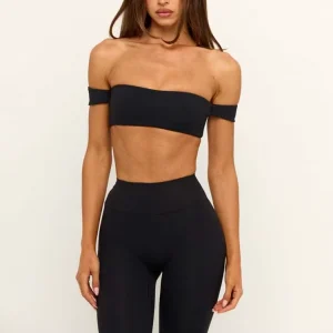 Fashion Women’s Lightweight Breathable Front Logo Off the Shoulder Bandeau Open Back Removable Padded Slim Fit Sculpt Yoga