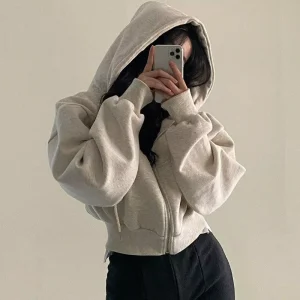 Fashion Zipper Hood Sweatshirt Women Autumn Long Sleeve Crop Tops Casual Y2K Hoodies Streetwear Female Hoodies