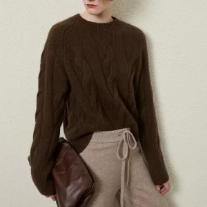 Fashionable New Arrival Womens Wool Knit Sweater Winter Long Sleeve Loose Cable Knit Pullover Womens Tops