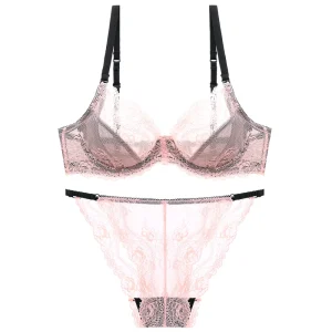 Fashionable Push up Embroidery Women Underwear Bra Briefs Set