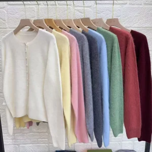 Fashionable Simple Cardigan Knit Warm Woolen Blend Sweater Knitted Cardigan Sweater O Neck Sweater