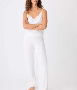 Fashionable Women’s Casual Knitting Lounge Wear Set Sleeveless Natural Breathable Pants