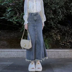 Fashionable Women’s Denim Skirt Retro High-waisted Slimming Trendy Casual Versatile Soft Comfortable Fabric