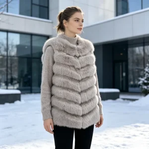 Fashionable Women’s Plush Furry Vest Customizing Colors Sizes Fabrics Unique Logo Long Sleeveless Outerwear