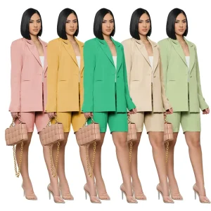 Fashionable Women’s Suits Casual Solid Color Blazers Ladies Women Two Piece Sets Women’s Suits