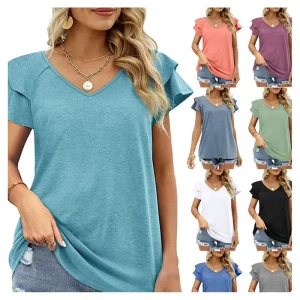 Female Plain T Shirt V Neck Slim Fit T Shirt Blouses and Shirts for Women