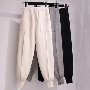 Female Pocket Knitted Pants Outdoor Slim Utility Sports Jogger Pants Women’s Pants Trousers
