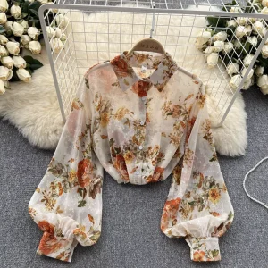 Female Tops Women Loose Lantern Sleeves Ladies Blouses & Shirts