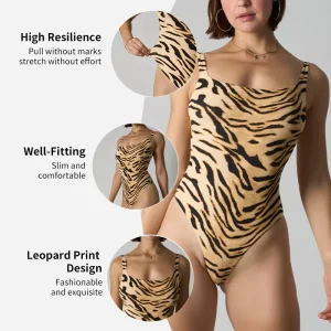 Figure Flattering Chic Daily Sport Jumpsuit for Ladies Leopard Tiger Polka Dot Printed Tight Shaping Women Print Bodysuit