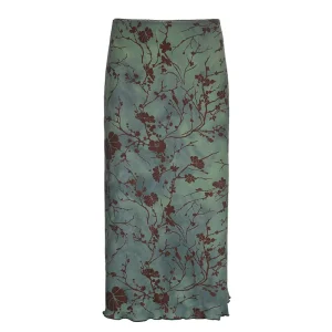 Floral Natural Waist Polyamide Breathable Tassel Midi Skirt Sexy Club Fairycore Long Pleated Women Holiday Chic Bottom Korean