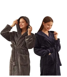 Fluffy Cozy Adults Solid Flannel Fleece Bathrobe Women’s Sleepwear