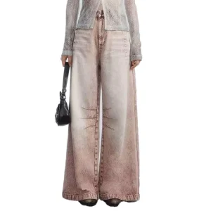 For Women’s Mid Washed Denim Jeans Loose Fit Wide Leg Design Casual Solid Pattern Breathable Mid Waist Straight Style Summer